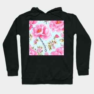 Pink roses on pale blue seamless chinoiserie pattern Hoodie